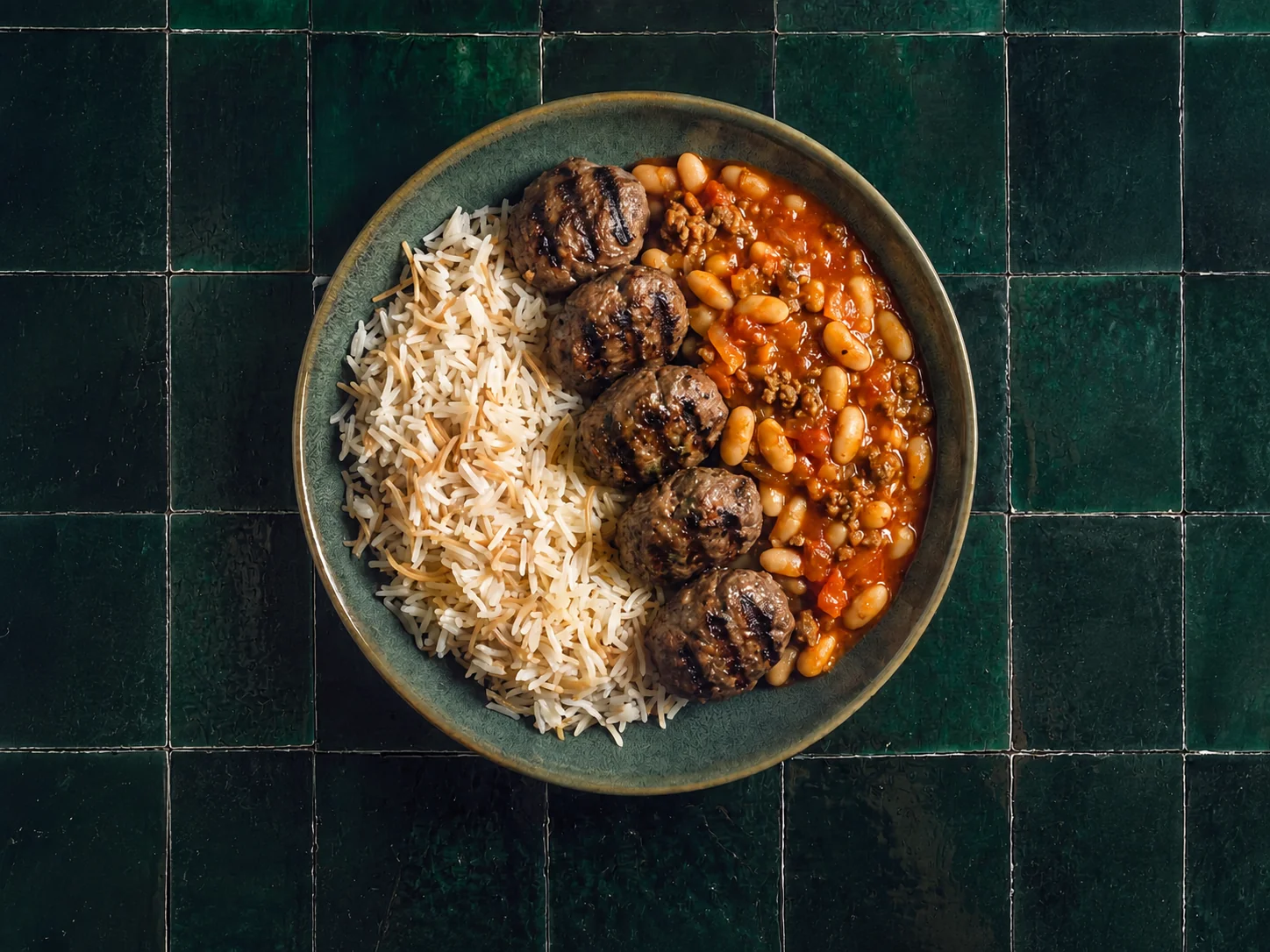 Kofte met witte bonen in rode jus en vermicellirijst